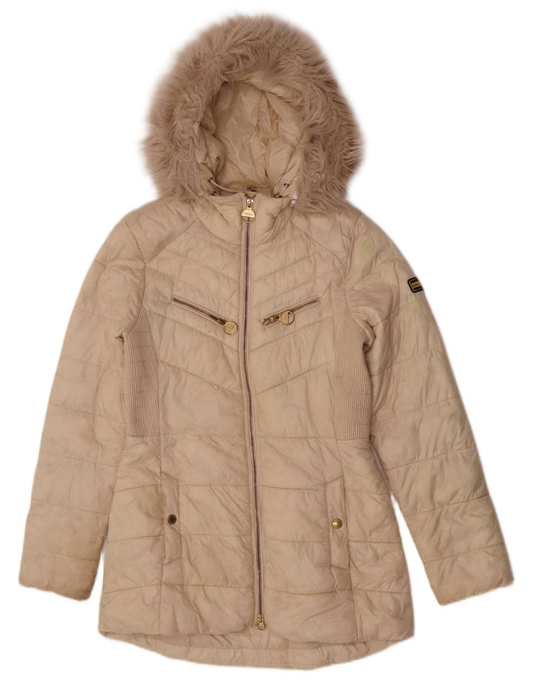 Barbour Dame Hætte Polstret Frakke UK 10 Lille Beige Polyamid