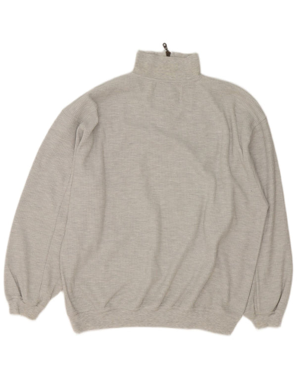 Vintage sweater med lynlås til mænd XL Grå Flecked Bomuld