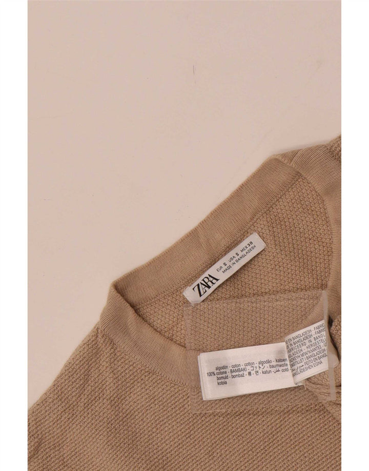 Zara Herre T-Shirt Top Lille Beige Bomuld