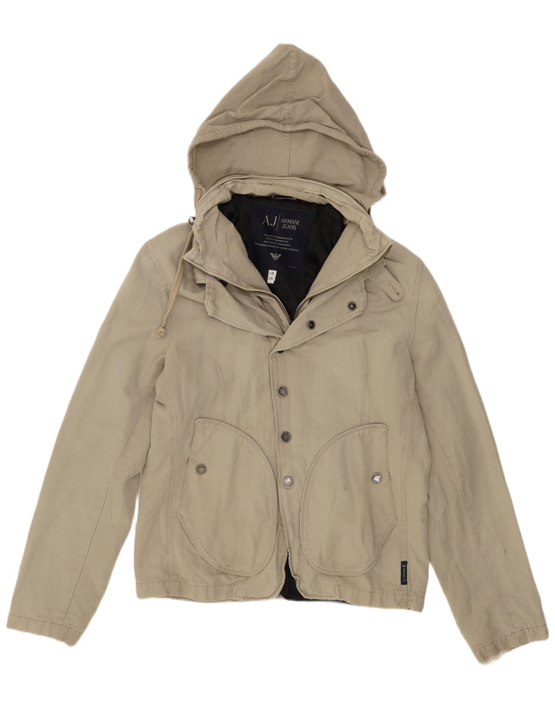 Armani Jeans Herre hættebomberjakke EU 50 Medium Beige Bomuld