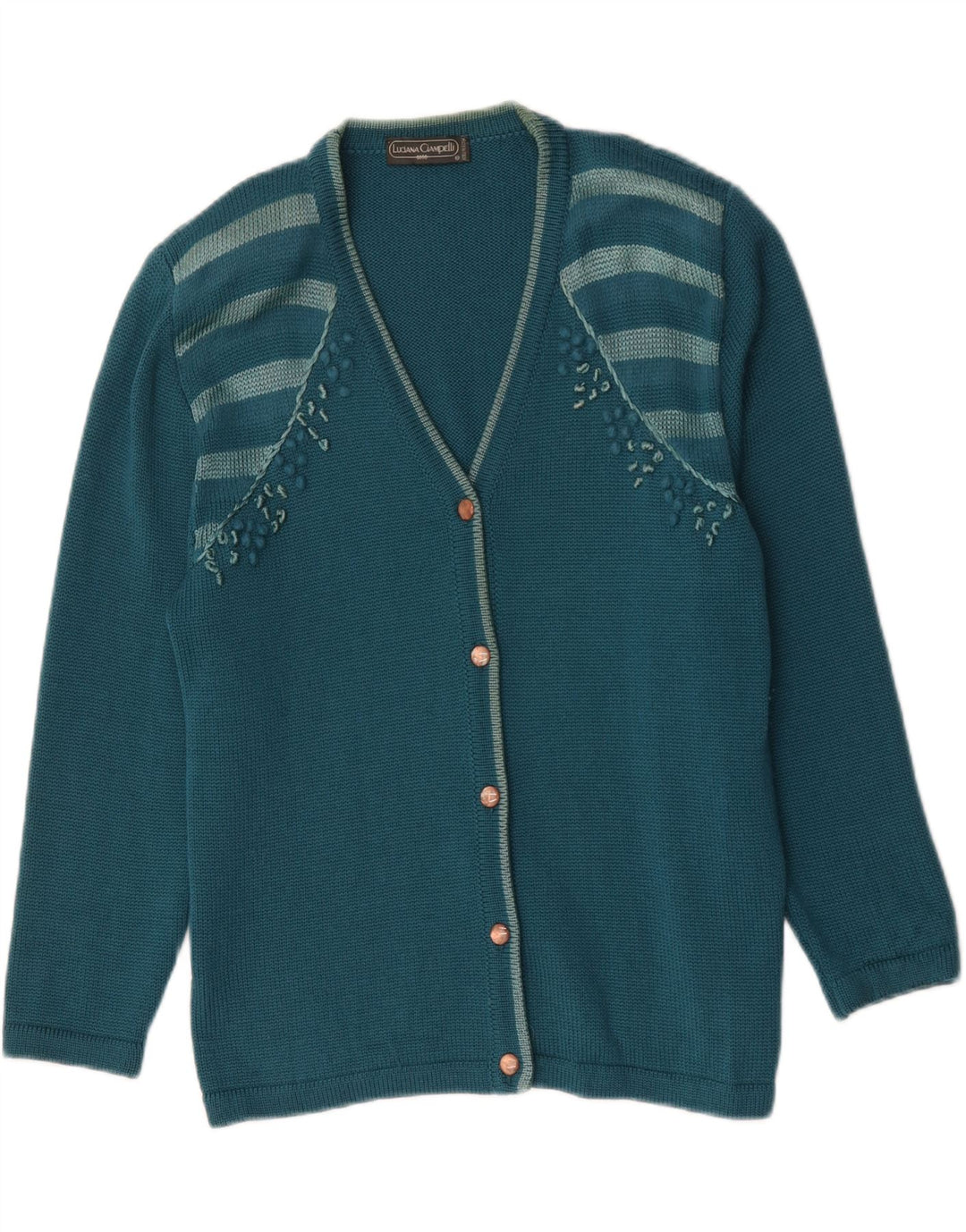 Vintage dame cardigan sweater UK 14 Stor blå stribet uld