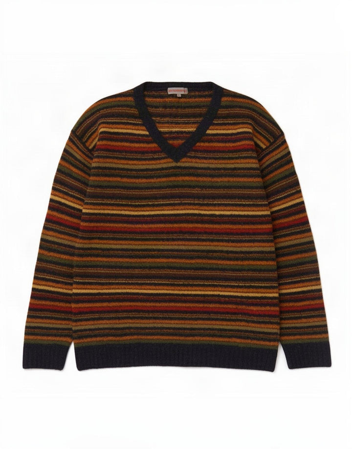 Osvaldo Bruni Herre V-hals sweater Stor flerfarvet stribet uld
