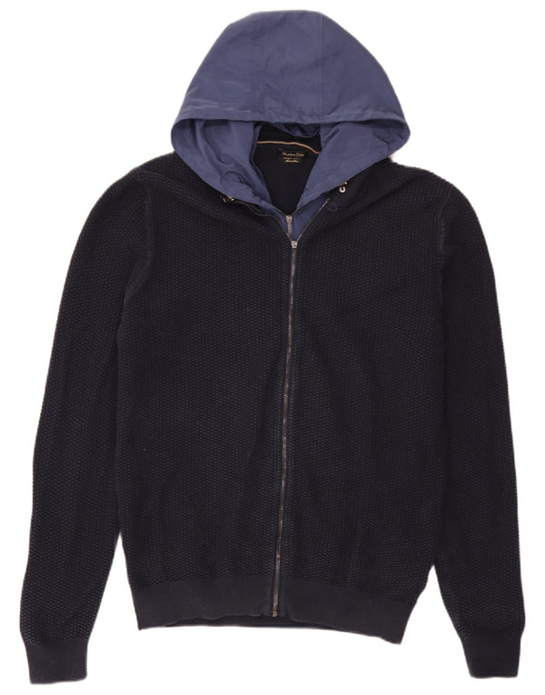 Massimo Dutti Herre Hætte Cardigan Sweater XL Navy Blue Colourblock Bomuld