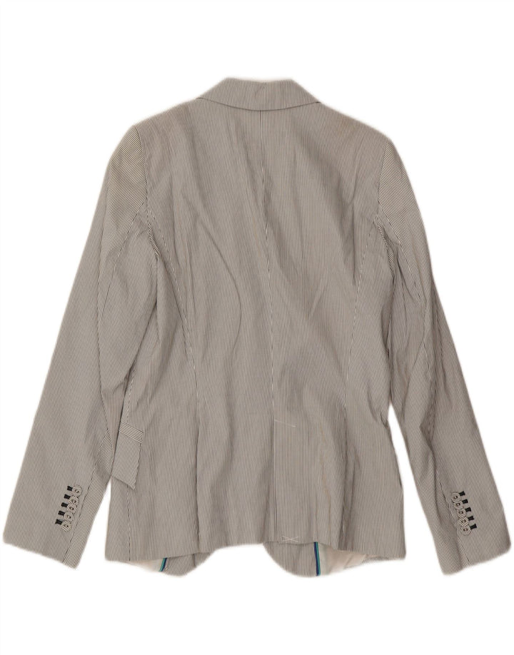 ZARA Womens Slim 1 Button Blazer Jacket UK 16 Large White Pinstripe Cotton Vintage Zara and Second-Hand Zara from Messina Hembry 