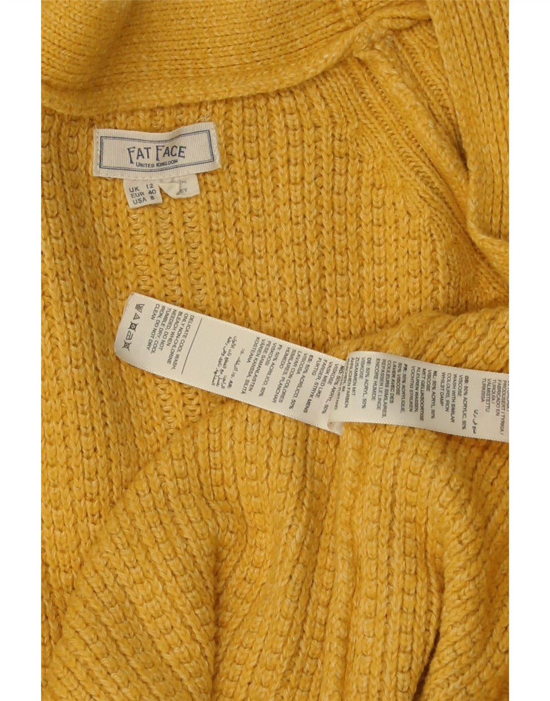 Fat Face Womens Open Cardigan Sweater UK 12 Medium Yellow Acryl