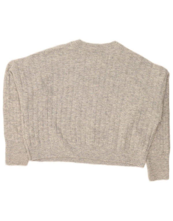 Topshop Dame Crop Crew Neck Jumper Sweater UK 10 Small Grey Flecked