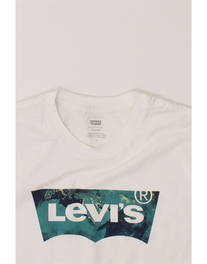 LEVI'S Mens Relaxed Fit Graphic T-Shirt Top Medium White Cotton Vintage Levi's and Second-Hand Levi's from Messina Hembry 