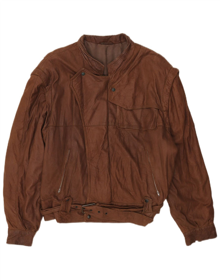 Vintage Herre Loose Fit Læderjakke IT 48 Medium Brun Læder