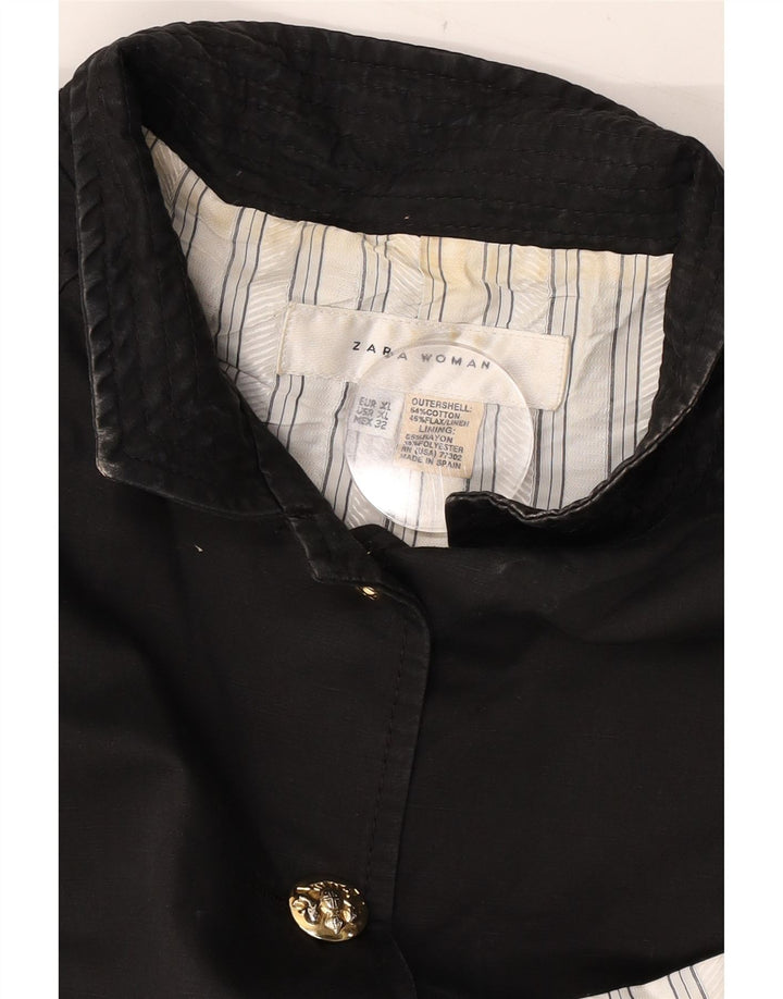 Zara Womens Crop Bomber Jacket UK 18 XL Sort Bomuld