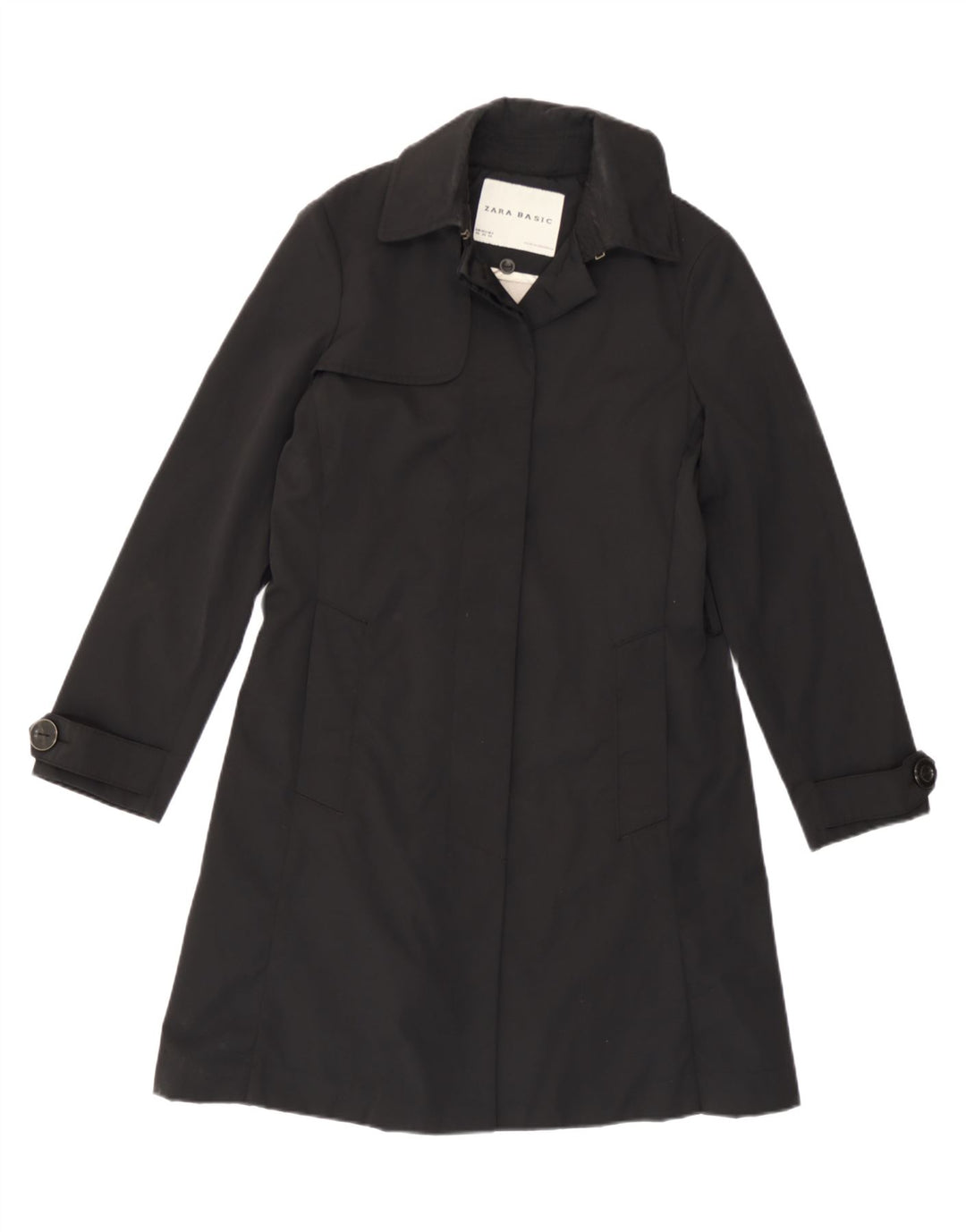 Zara Trench Coat til kvinder UK 6 XS sort nylon