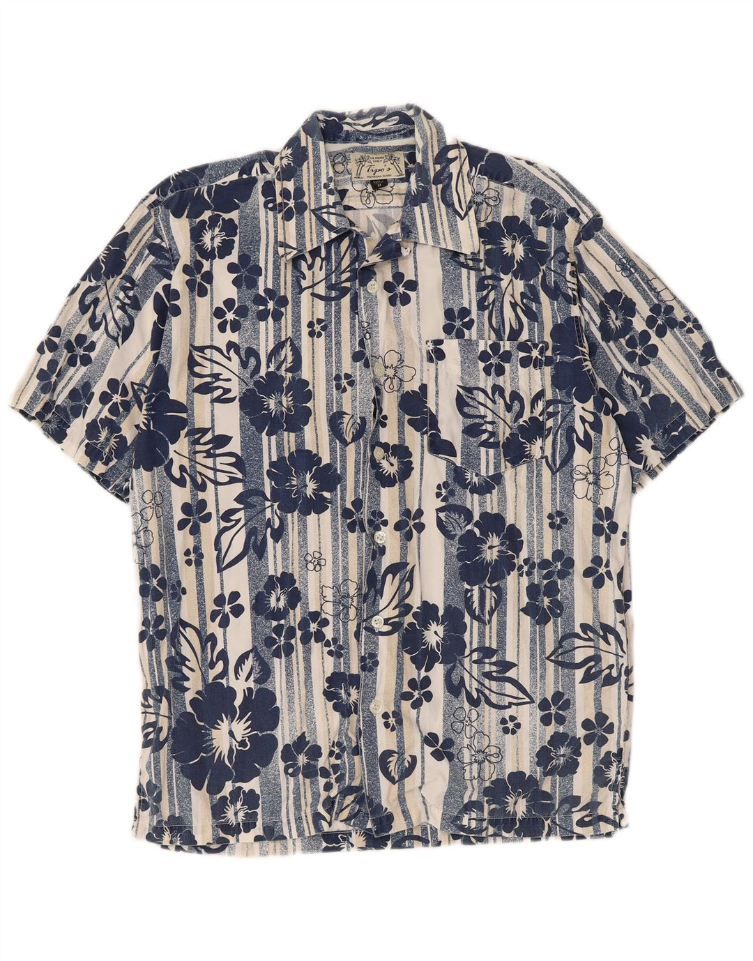 Tipo' S Kortærmet Herreskjorte Medium Blue Floral Bomuld