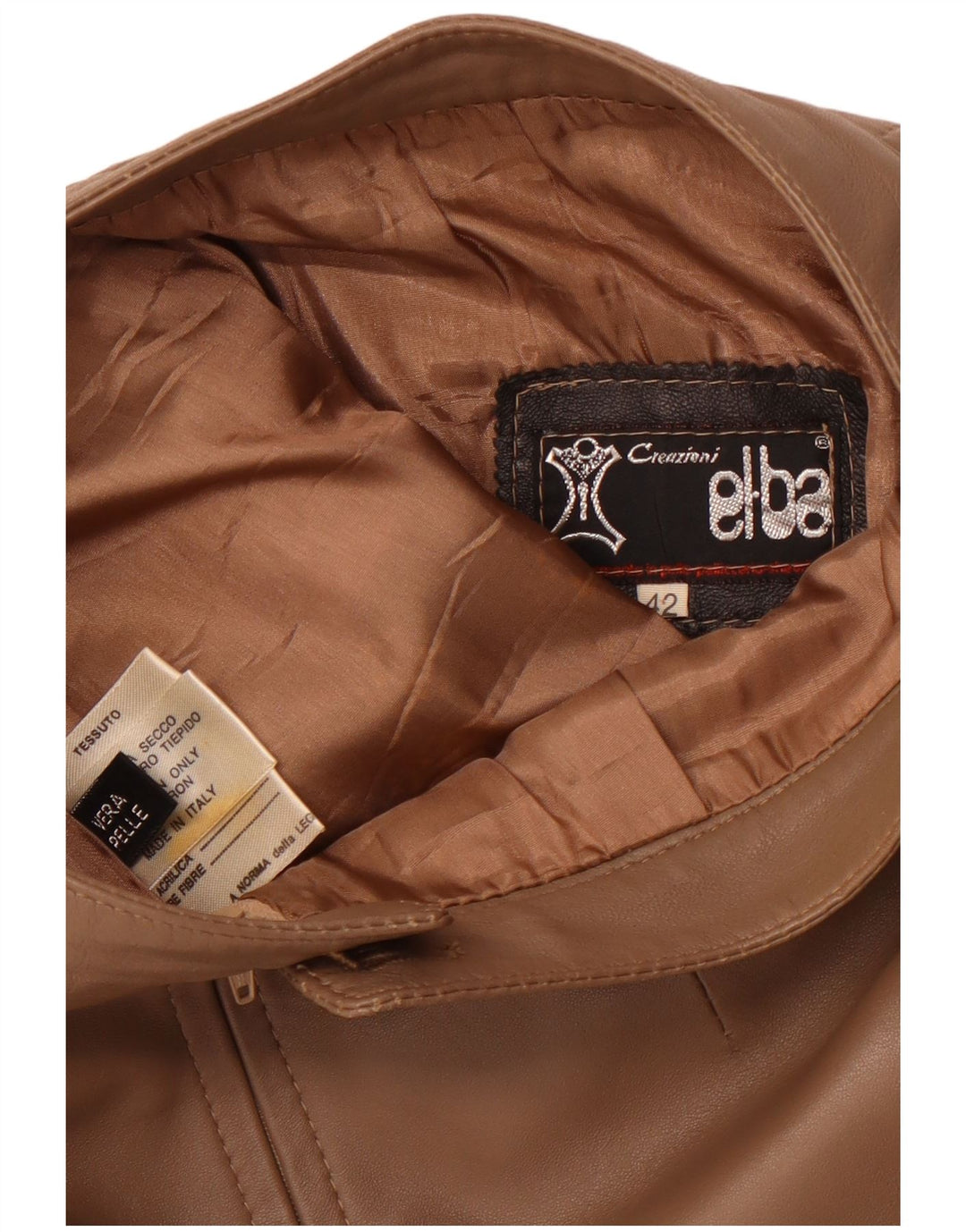 VINTAGE Højtaljet lædernederdel til kvinder IT 42 Medium W26 Brunt læder