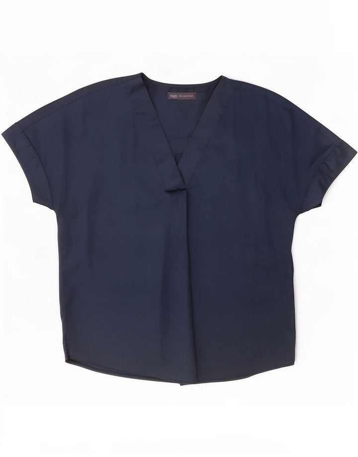 Marks & Spencer Damebluse Top UK 12 Medium Navy Blue Polyester