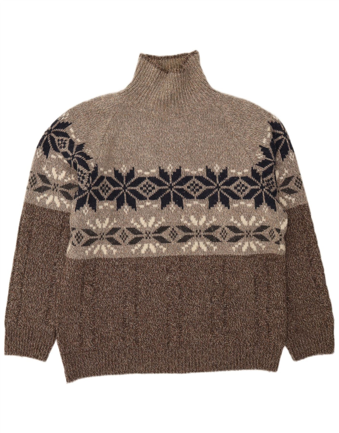 Vintage Herre rullehals sweater XL Brown Fair Isle Wool