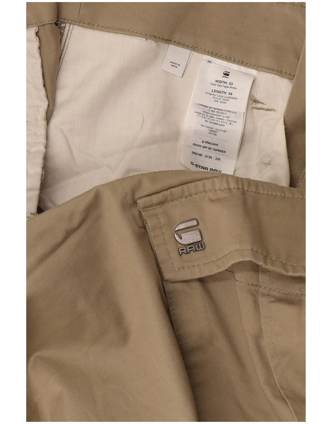 G-Star Herre Skræddersyet Fit Cargo Bukser W33 L34 Beige Bomuld