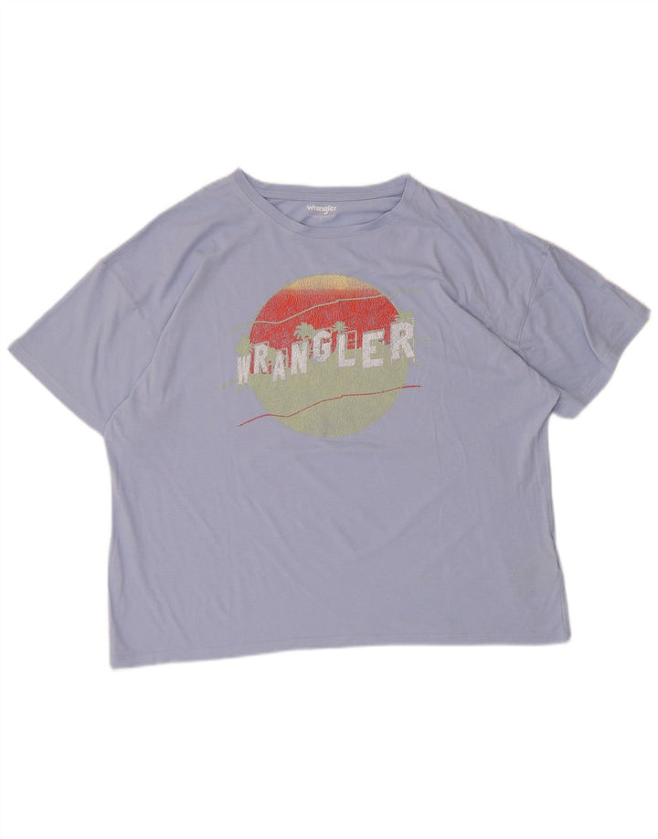 Wrangler Dame Oversized grafisk T-shirt Top UK 10 Small Blue Cotton