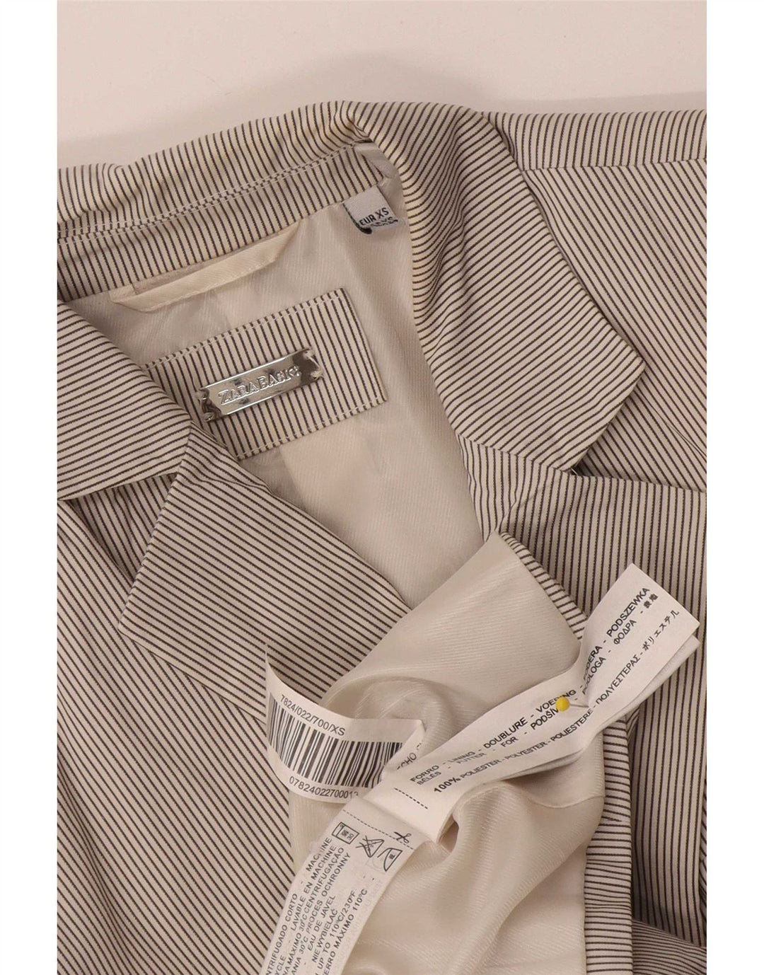 Zara Dame 1-knaps blazerjakke UK 4 XS Hvid nålestribet polyester
