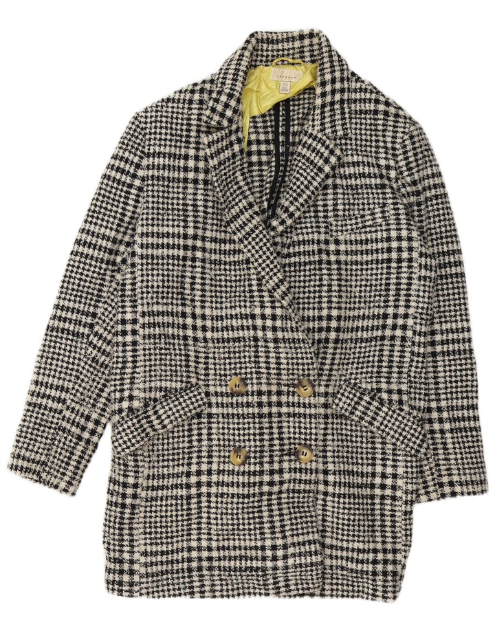 Topshop Dame Dobbeltradet Frakke UK 12 Medium Black Houndstooth