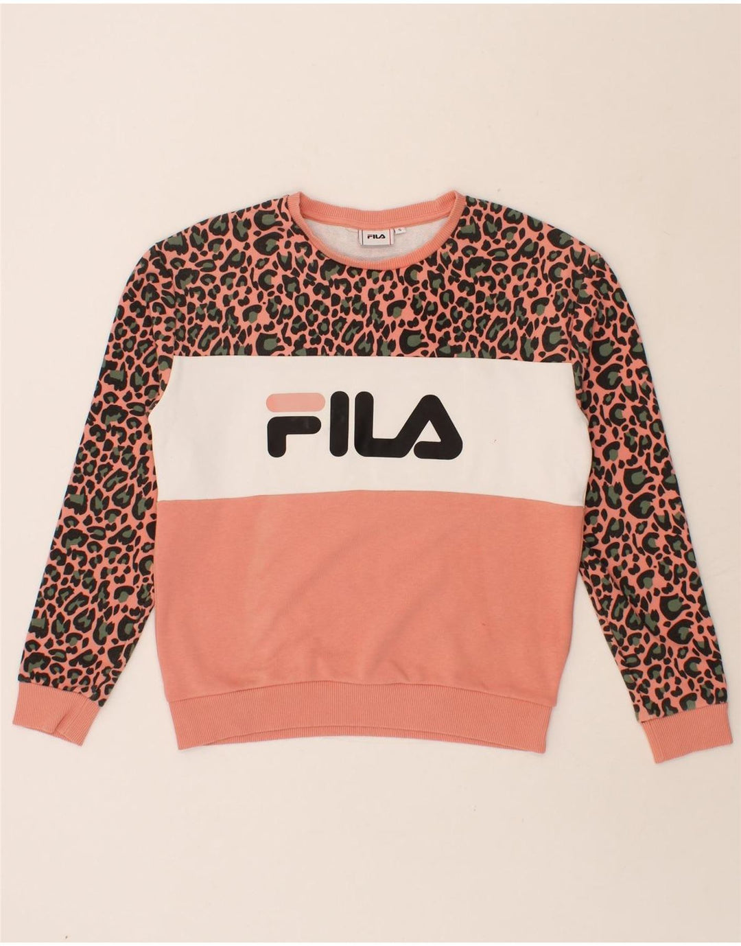 FILA Womens Oversized Graphic Sweatshirt Jumper UK 10 Small Pink Vintage Fila and Second-Hand Fila from Messina Hembry 