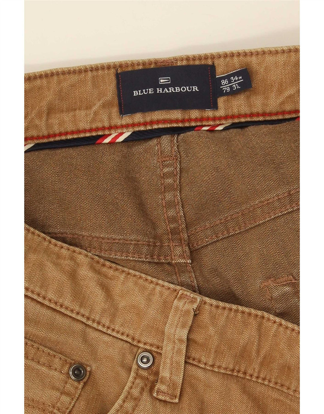 Marks & Spencer Herre Blue Harbor Straight Jeans W34 L31 Beige Bomuld