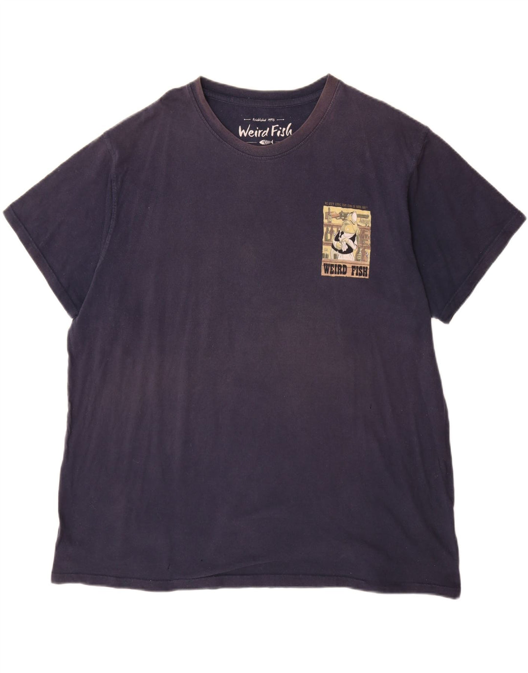 WEIRD FISH Herre grafisk T-shirt top 3XL marineblå bomuld