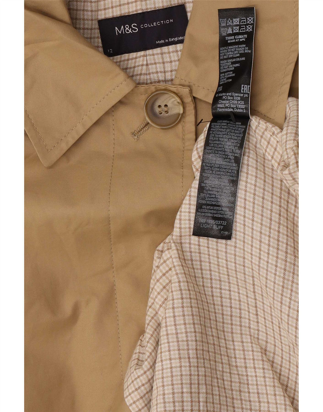 Marks & Spencer Regnfrakke med hætte til kvinder UK 12 Medium Beige Bomuld