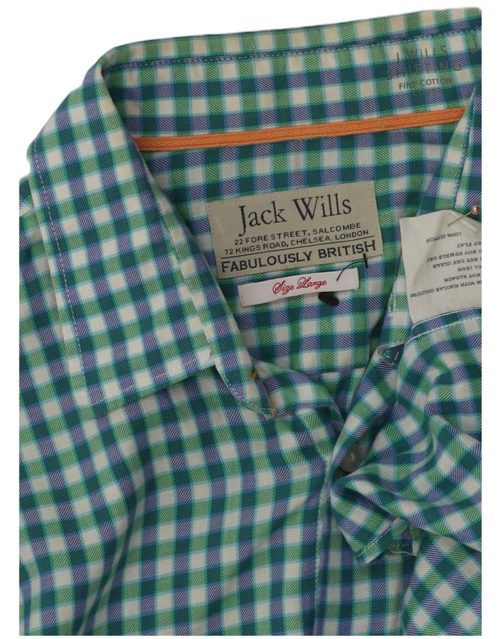 JACK WILLS Herreskjorte Stor Grøn Gingham Bomuld
