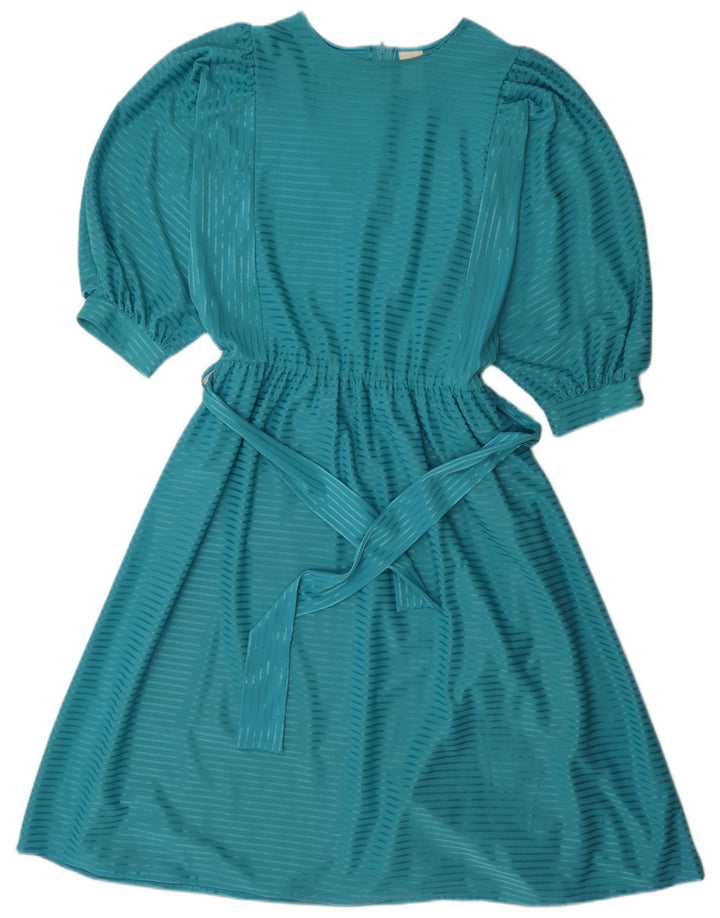 Vintage A-line kjole til kvinder EU 38 mellemblå stribet polyester