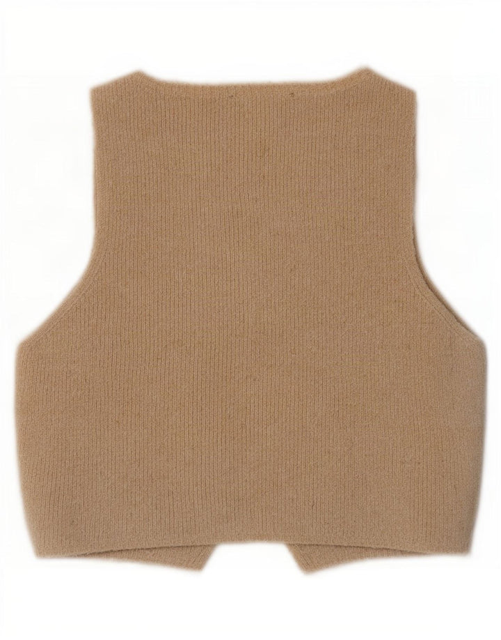 Zara Damestrik Crop vest UK 12 Medium Beige Polyester
