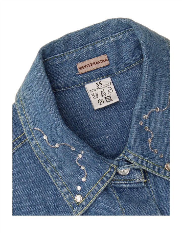 VINTAGE Womens Sleeveless Denim Shirt EU 36 Small Blue Cotton Vintage Vintage and Second-Hand Vintage from Messina Hembry 