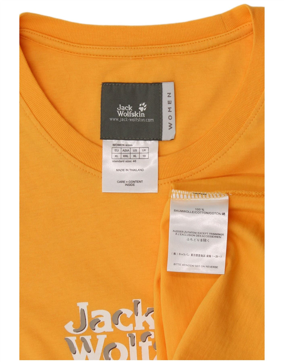 JACK WOLFSKIN Dame Grafisk T-Shirt Top UK 18 XL Gul Bomuld
