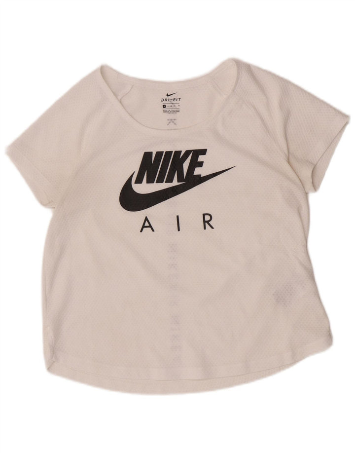 Nike Dame Dri Fit Grafisk T-Shirt Top UK 14 Medium Off White Polyester