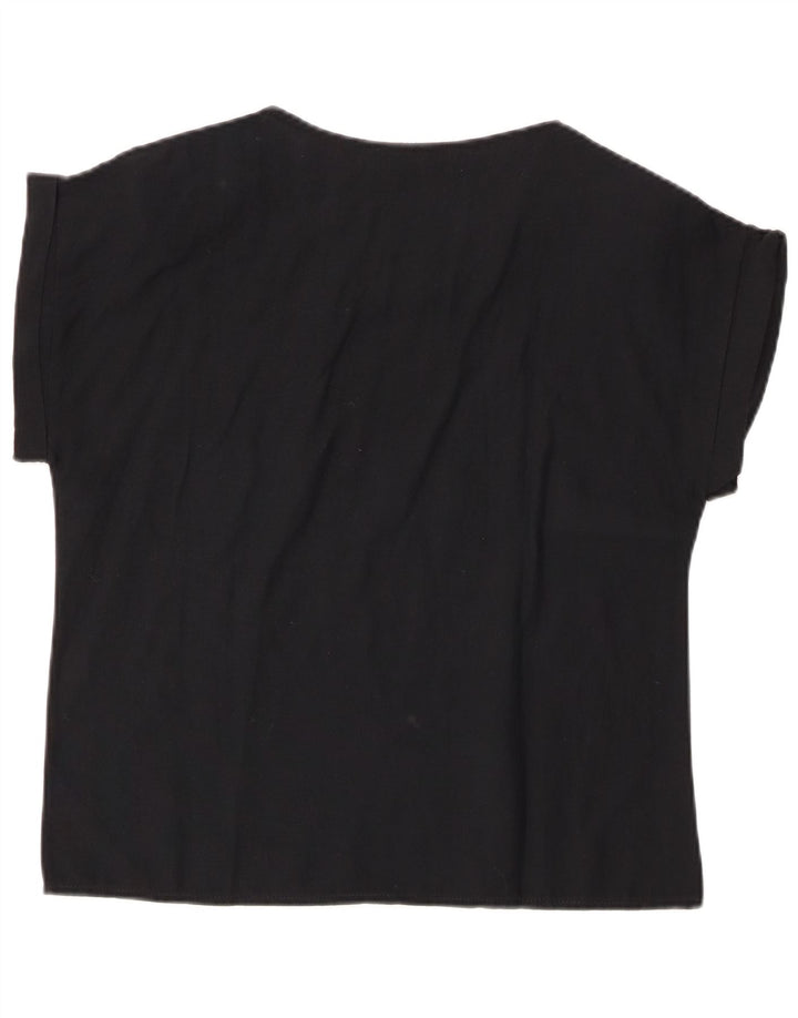 VINTAGE Damebluse Top IT 44 Medium Sort Blomsterbomuld