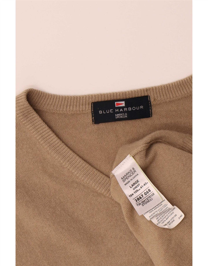 Marks & Spencer Herre Blue Harbor Jumper Sweater Stor Beige Akryl