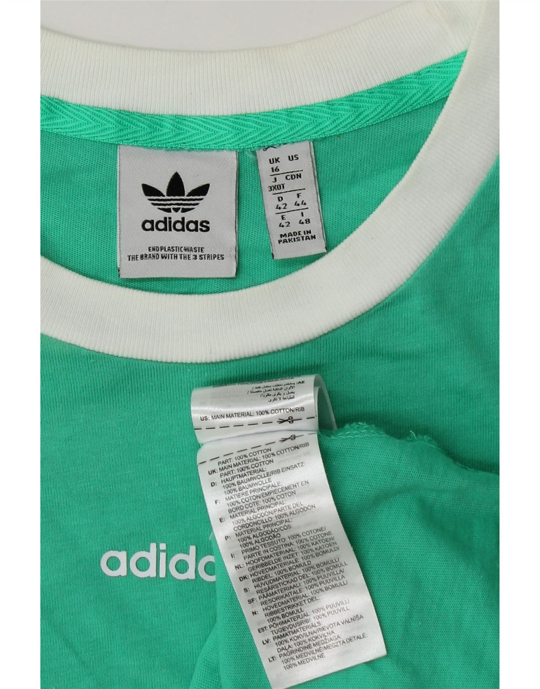 Adidas Dame T-Shirt Top UK 16 Stor turkis bomuld