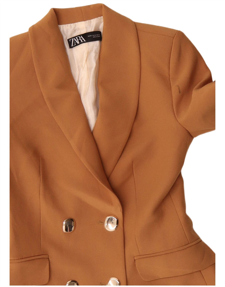 Zara Dame Longline Double Breasted Blazer Jacket UK 6 XS Orange Polyester