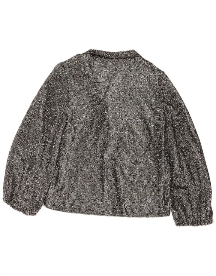 Vintage damebluse med 3/4 ærmer foran med bindebånd UK 16 stor grå