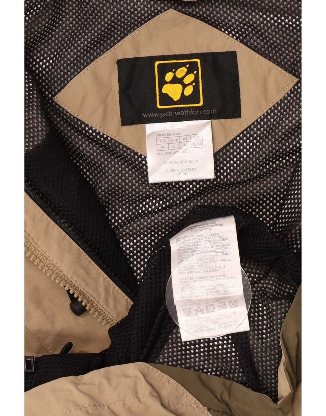 Jack Wolfskin Dame Regnjakke med hætte UK 12/14 Medium Beige Colourblock