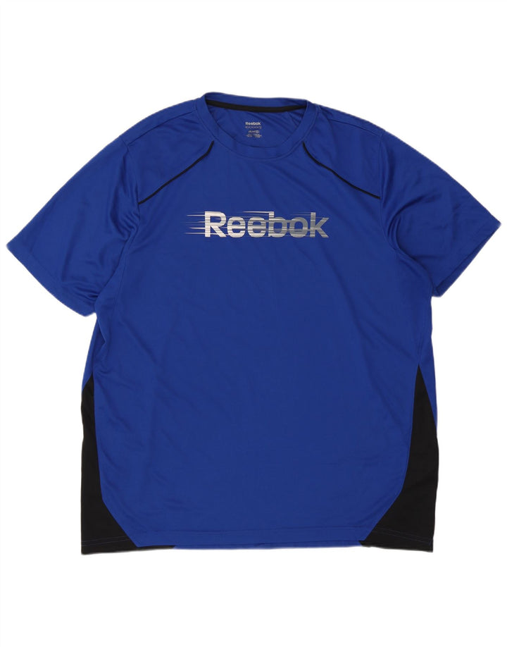 Reebok Herre Grafisk T-Shirt Top XL Blå Colourblock Polyester