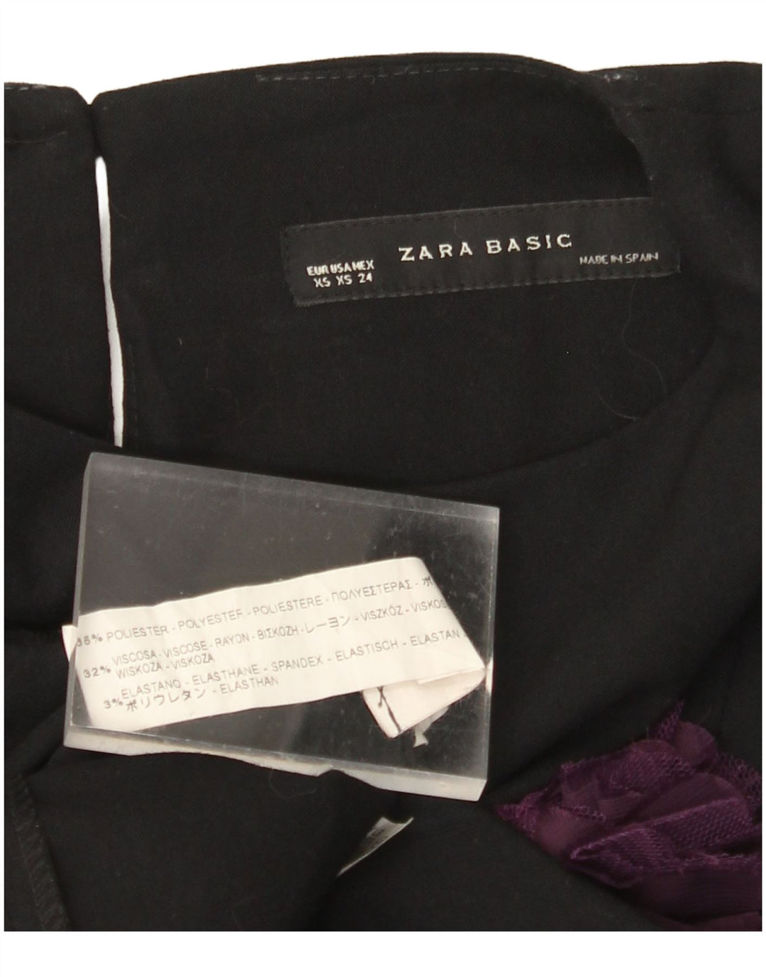 ZARA Dame Ærmeløs Skede Kjole UK 4 XS sort blomstret polyester