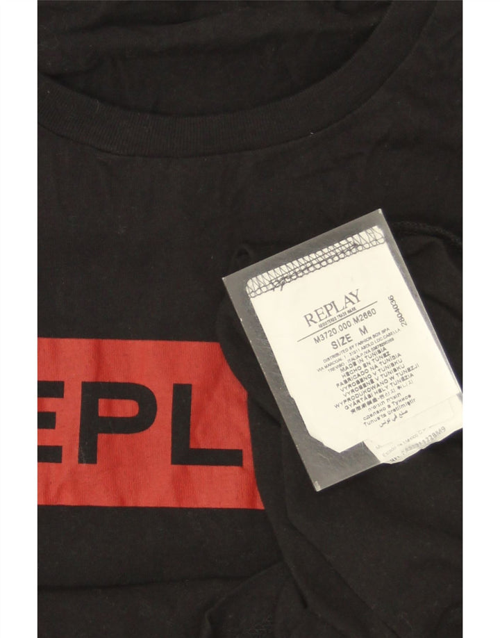 Replay Herre Grafisk T-Shirt Top Medium Sort Bomuld