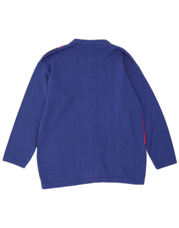 Vintage dame cardigan sweater UK 16 Large Blue Colourblock Bomuld