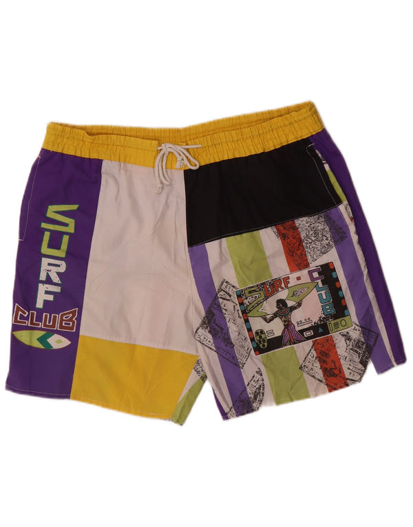 Vintage grafiske badeshorts til mænd XL flerfarvet Colourblock Polyester