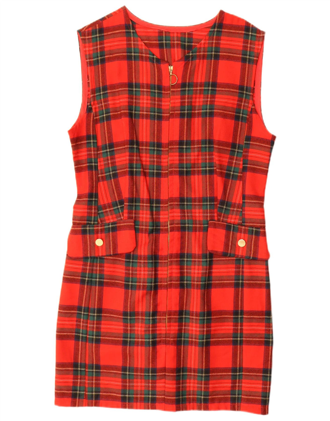 Vintage Kvinders Ærmeløs Skede Kjole UK 14 Medium Red Check