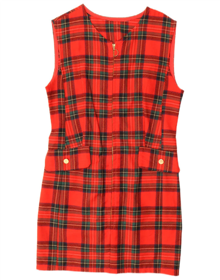 Vintage Kvinders Ærmeløs Skede Kjole UK 14 Medium Red Check
