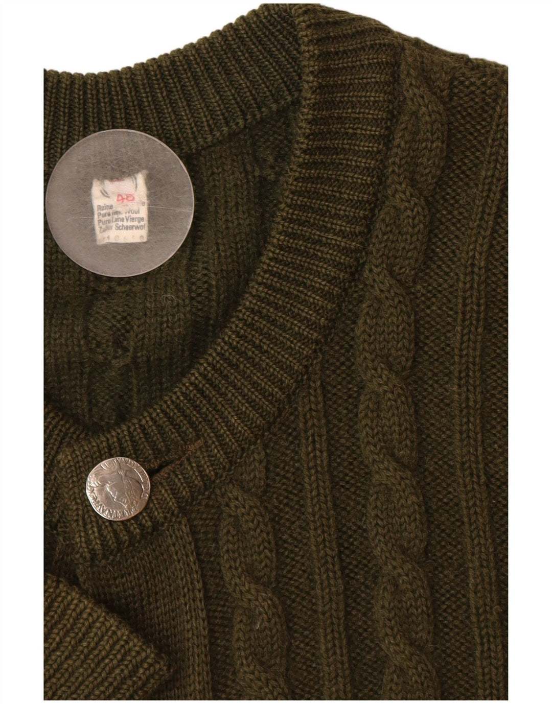 VINTAGE Herre cardigan sweater IT 48 Medium Khaki New Wool