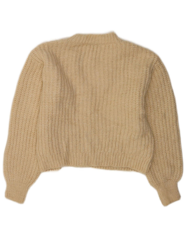 Zara Womens Crop Cardigan Sweater UK 14 Medium Off White Acrylic