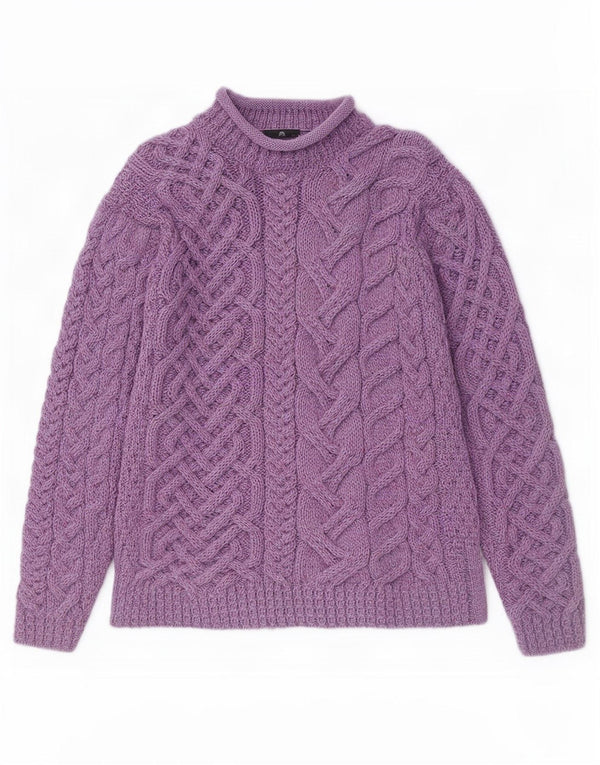 Aran Wollen Mills Dame Turtle Neck Jumper Sweater UK 14 Medium Purple