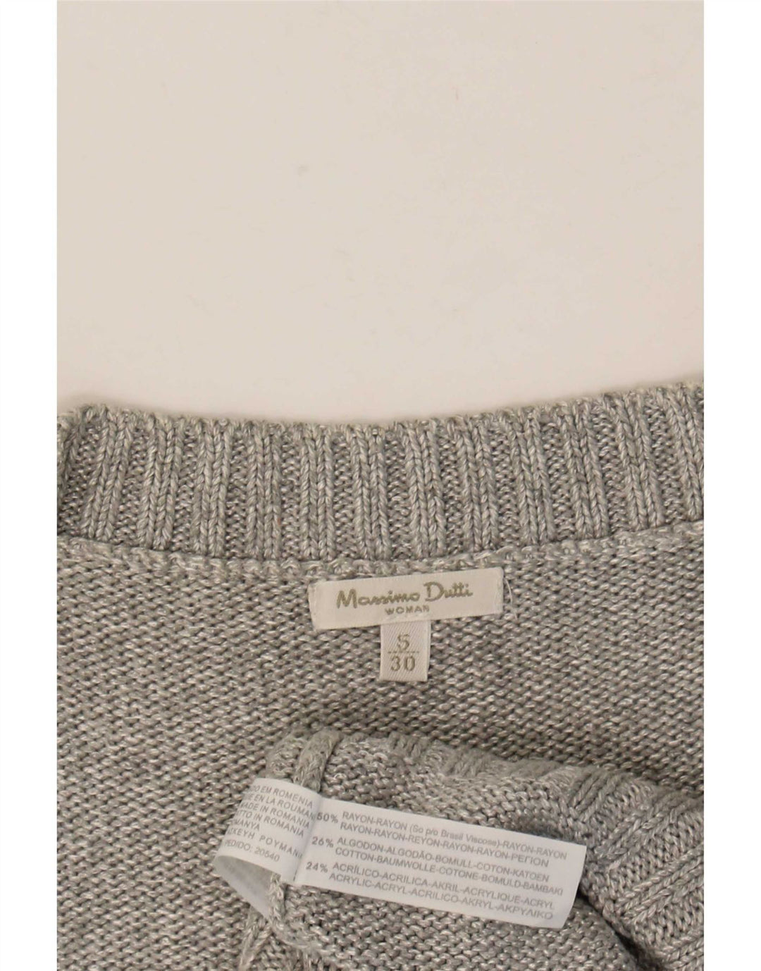 Massimo Dutti Dame Kortærmet V-hals Jumper Sweater UK 10 Lille Grå