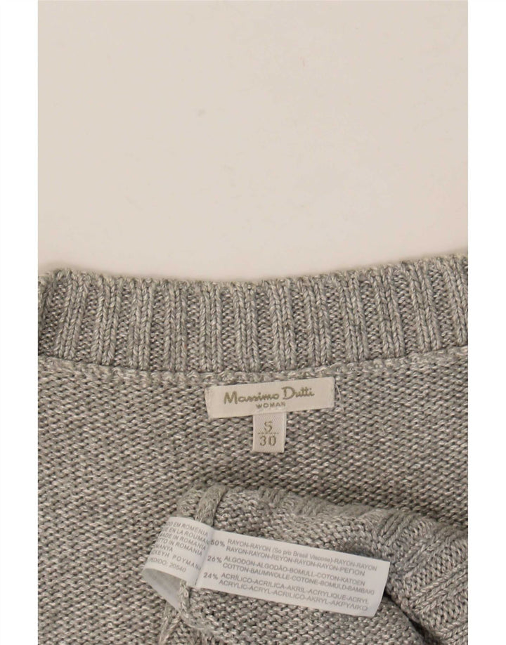 Massimo Dutti Dame Kortærmet V-hals Jumper Sweater UK 10 Lille Grå